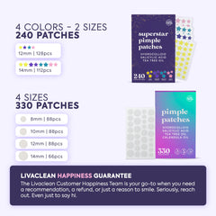 Parches Livaclean en tres tamaños para diferentes imperfecciones faciales.