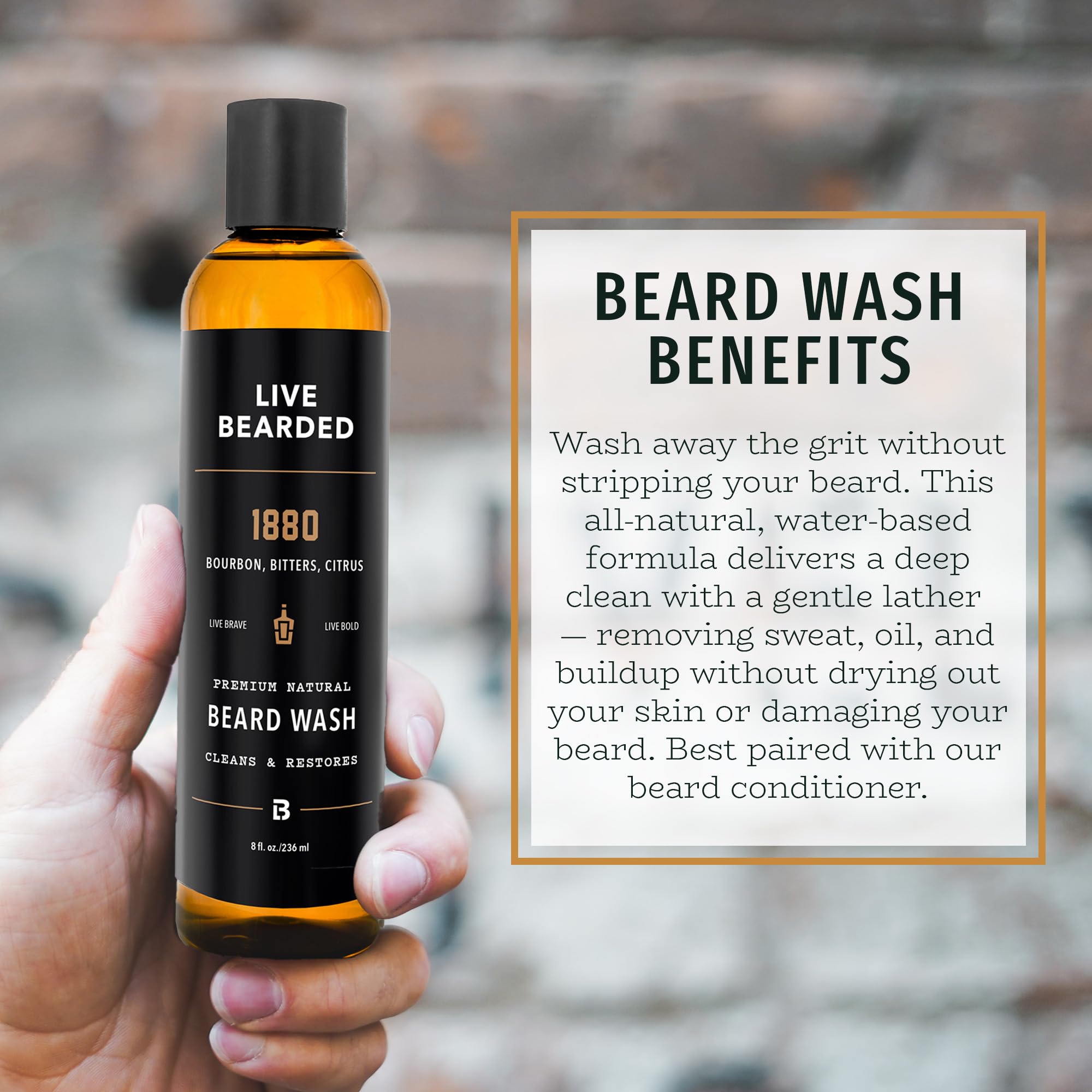 Live Bearded 1880 Wash: ingredientes naturales para cuidado de la piel y el vello.