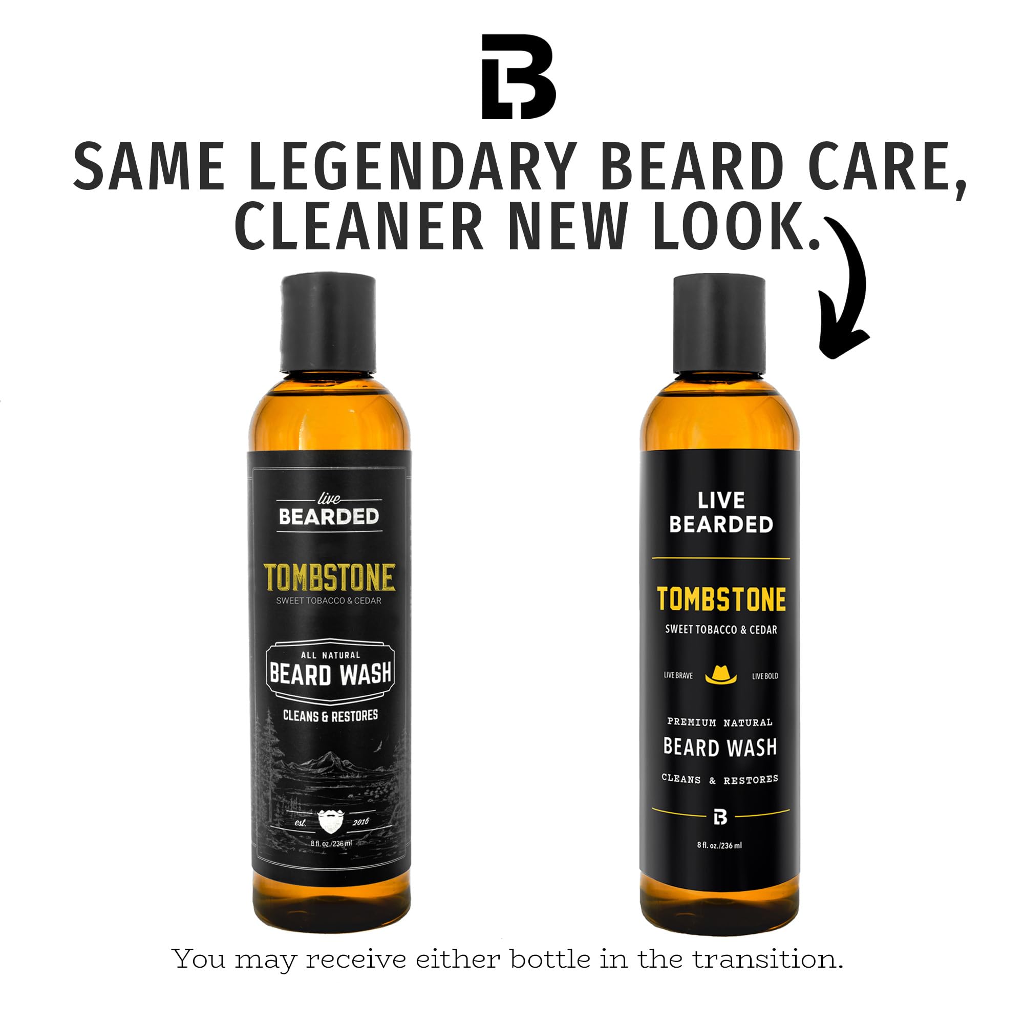 Live Bearded Tombstone: étiquette visible, ingrédients naturels pour barbe saine sans irritations
