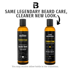 Live Bearded Tombstone: étiquette visible, ingrédients naturels pour barbe saine sans irritations