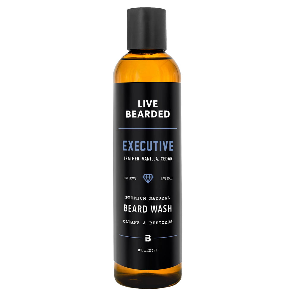 Live Bearded Lavage de barbe, bouteille Executive, pour barbe fraîche et peau saine.