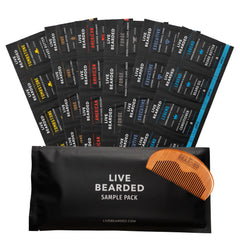 Live Bearded sample pack with six scents for versatile beard care routines.