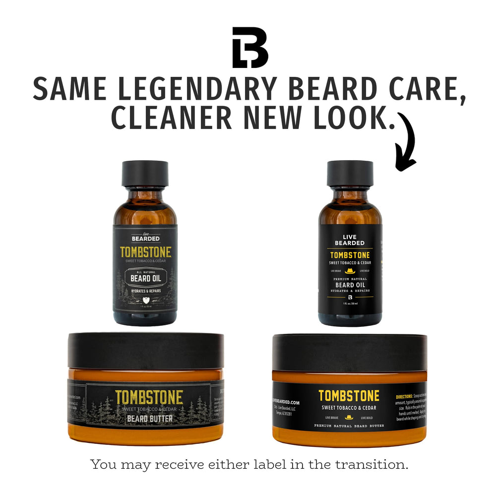 Live Bearded Tombstone mantequilla barba tarro, nutrición para la piel y el vello.