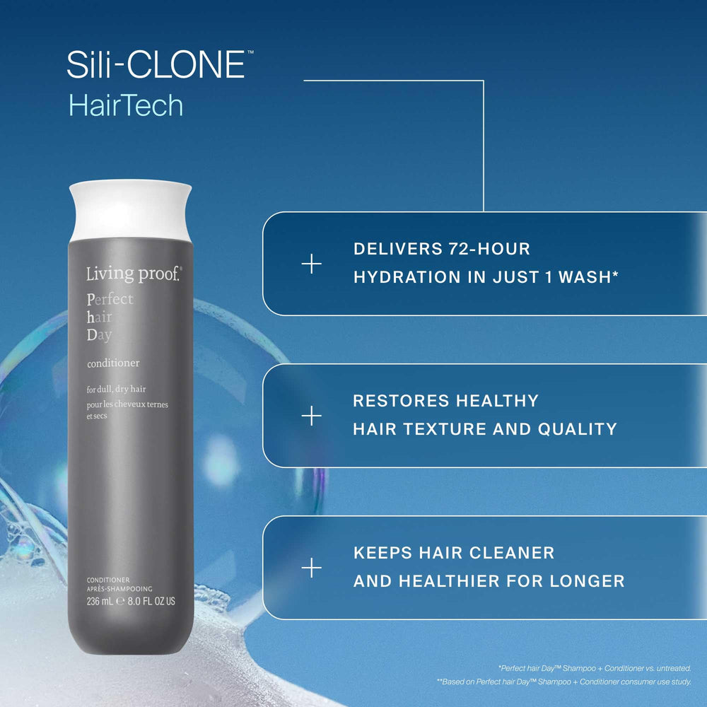 Cabello suave y brillante tras usar Living Proof Acondicionador.