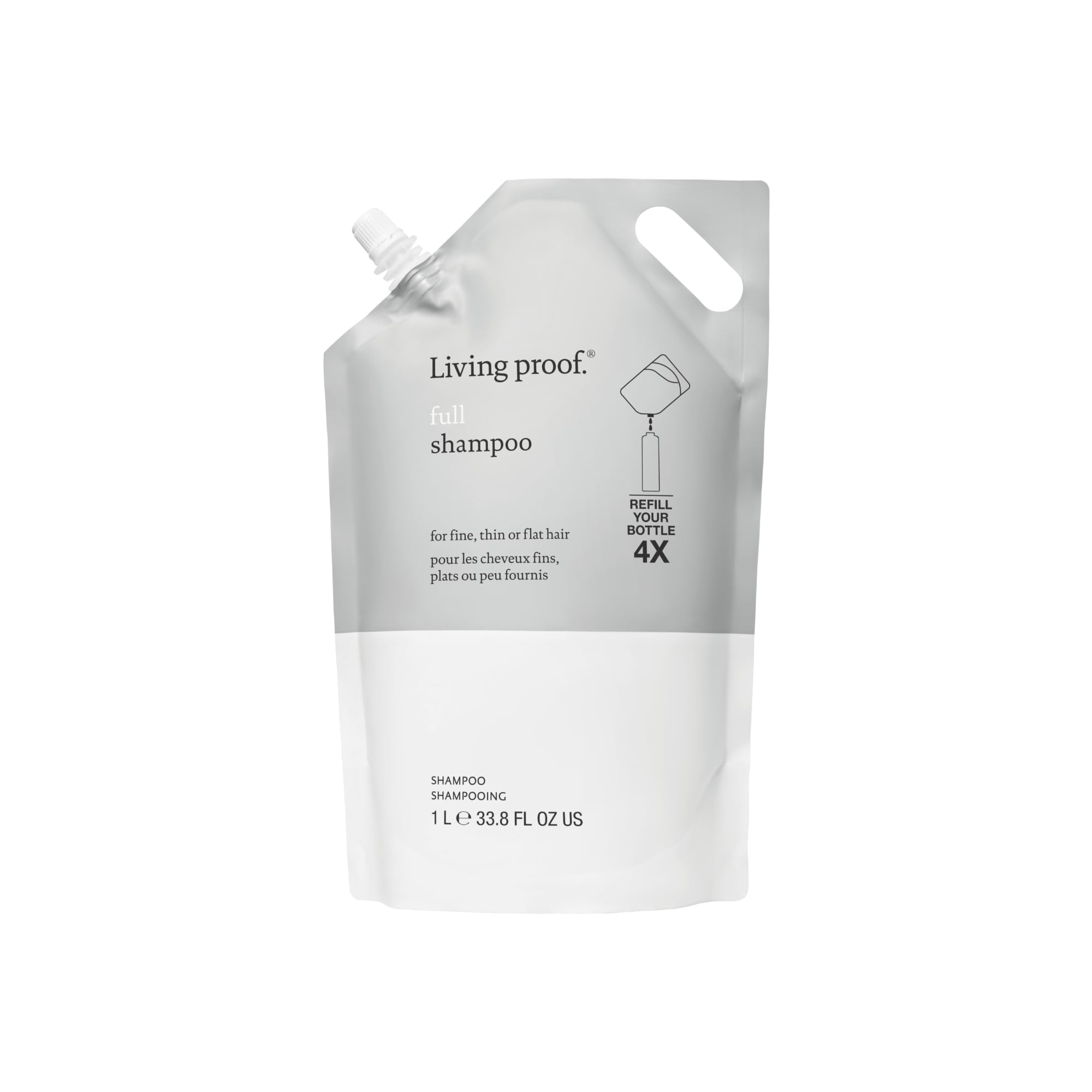 Living Proof Full Shampoo, botella frontal, aporta volumen al cabello fino.