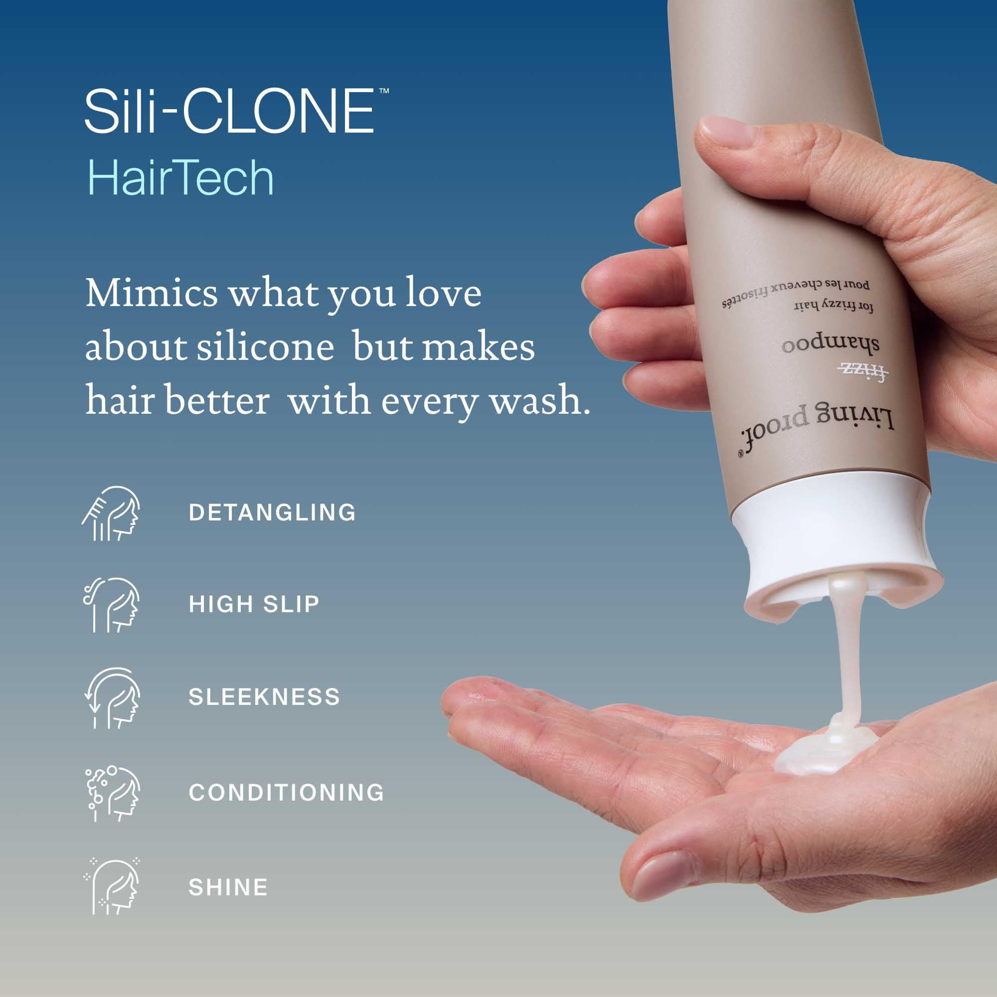 Living Proof No Frizz Shampoo, aplicación con la mano, cabello más manejable.