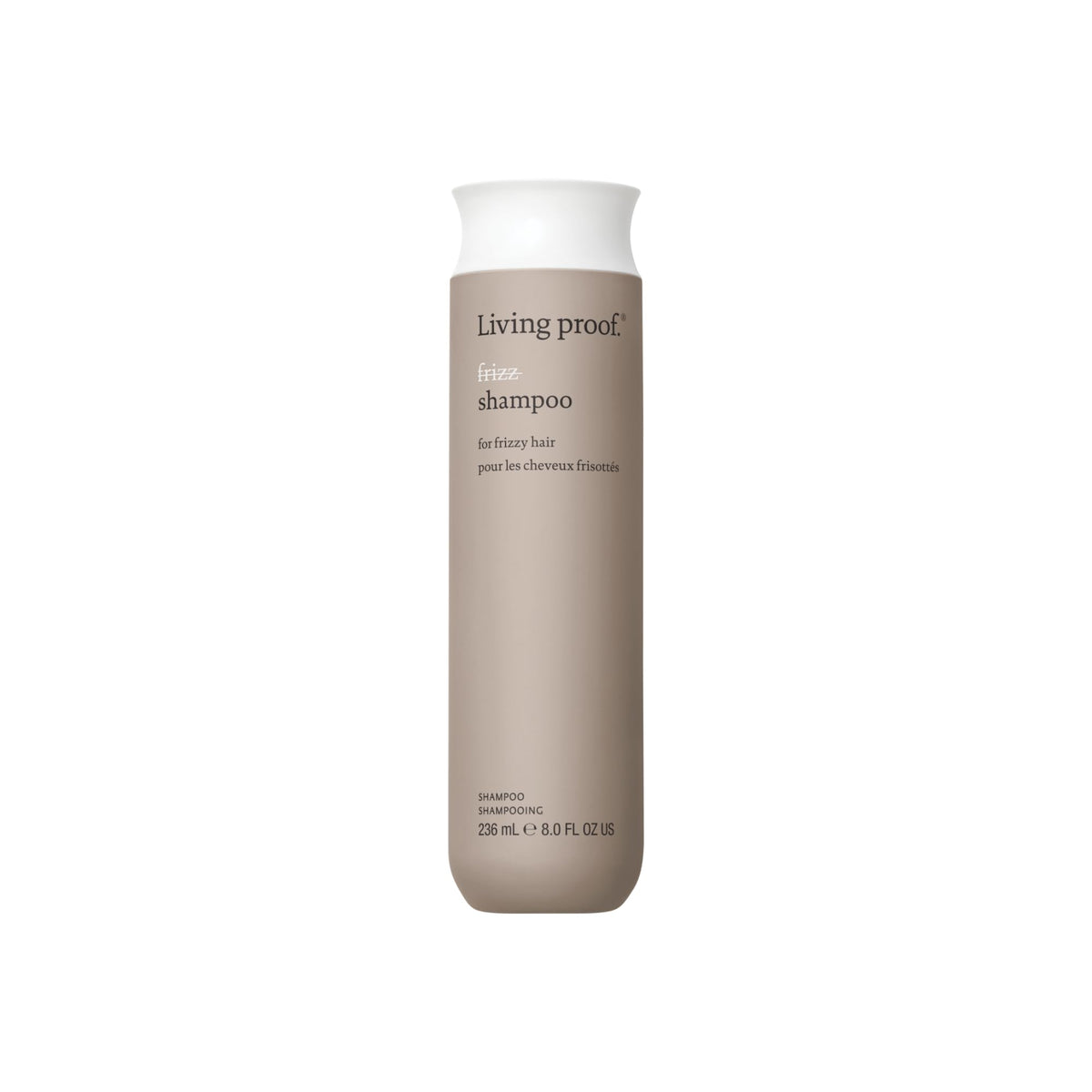 Living Proof No Frizz Shampoo, botella frontal, ayuda a controlar el encrespamiento.