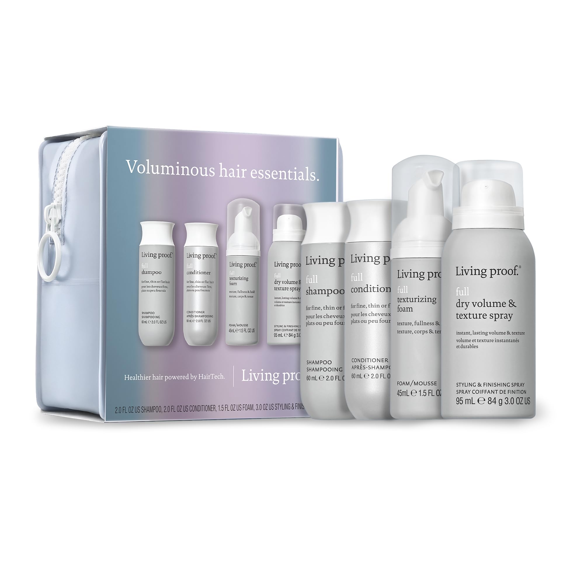 Living Proof Voluminous Hair Essentials Kit, champú, tamaño de viaje, aporta volumen y cuerpo