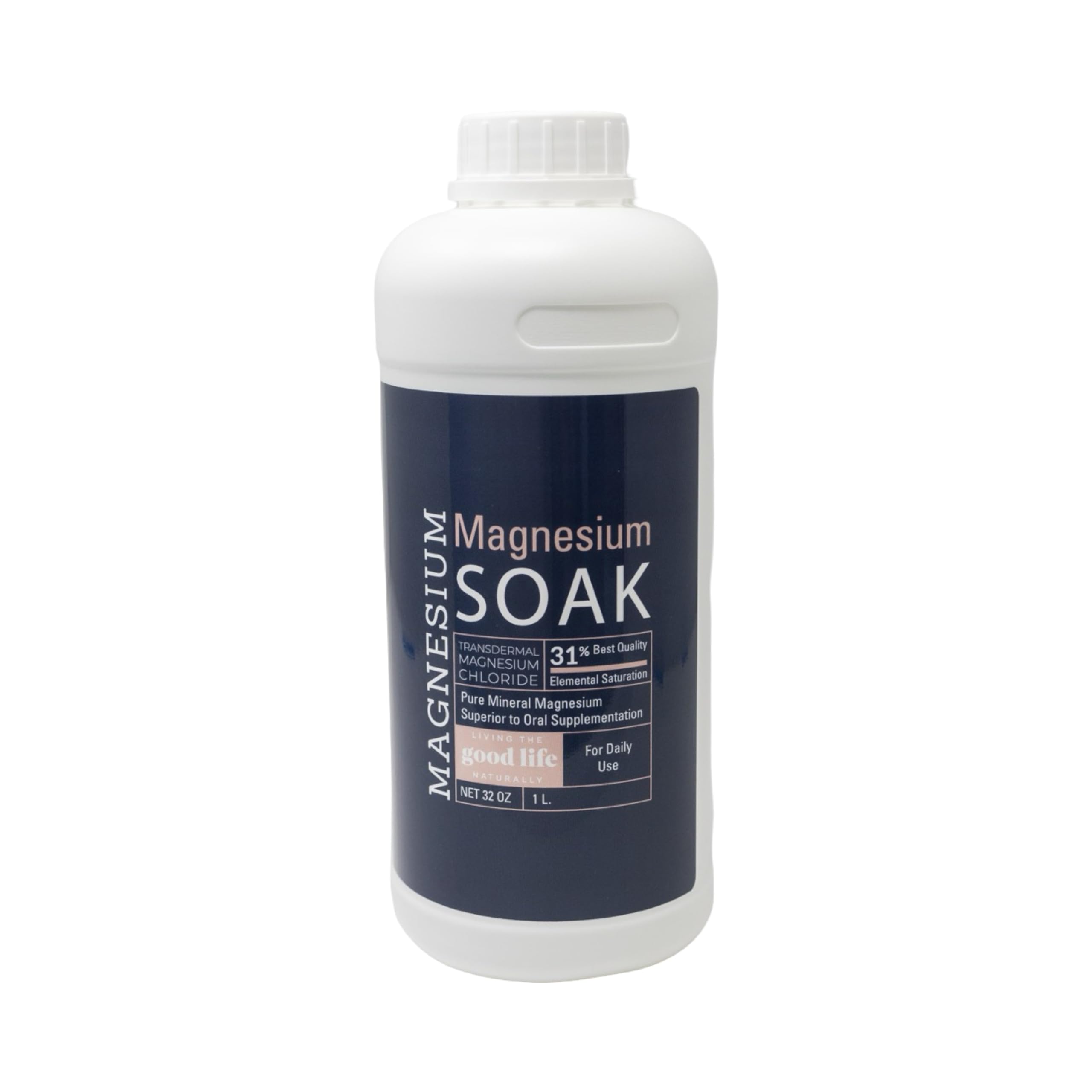 Living the Good Life Naturally Magnesium Soak: botella vertiendo, experiencia de baño relajante