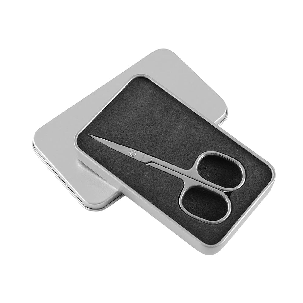 Livingo Premium tijeras con punta curva para precisión en ángulos difíciles.