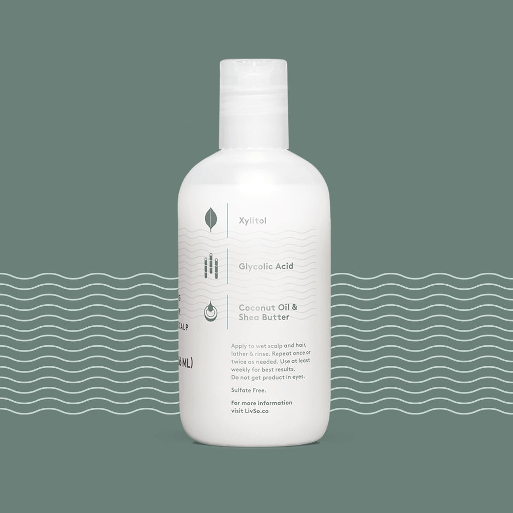 LivSo champú, exfoliación suave para cuero cabelludo con AHA.