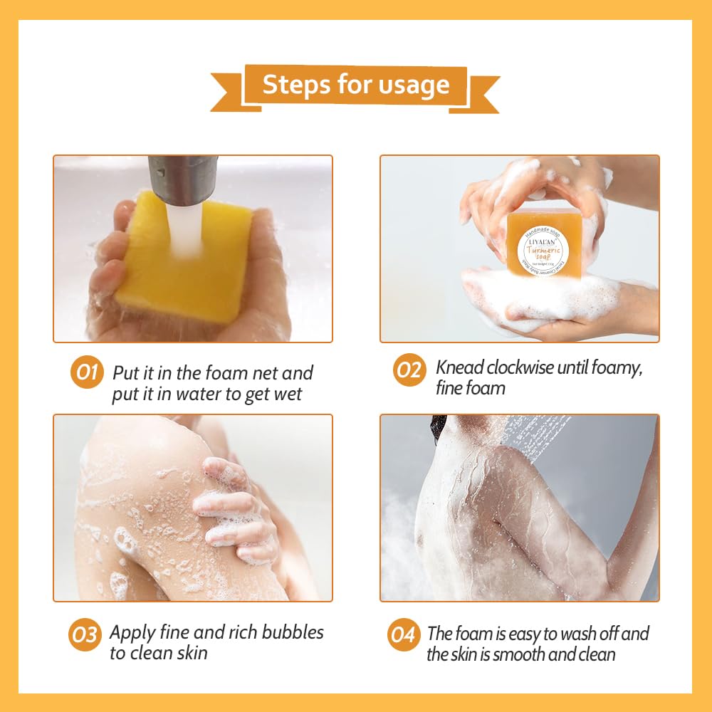 LIYALAN Jabon de Cúrcuma textura rugosa para exfoliación suave