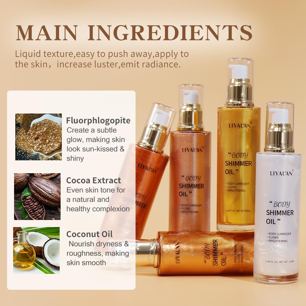 LIYALAN Aceite Corporal Bronce Dorado: mezcla con base para brillo personalizado.