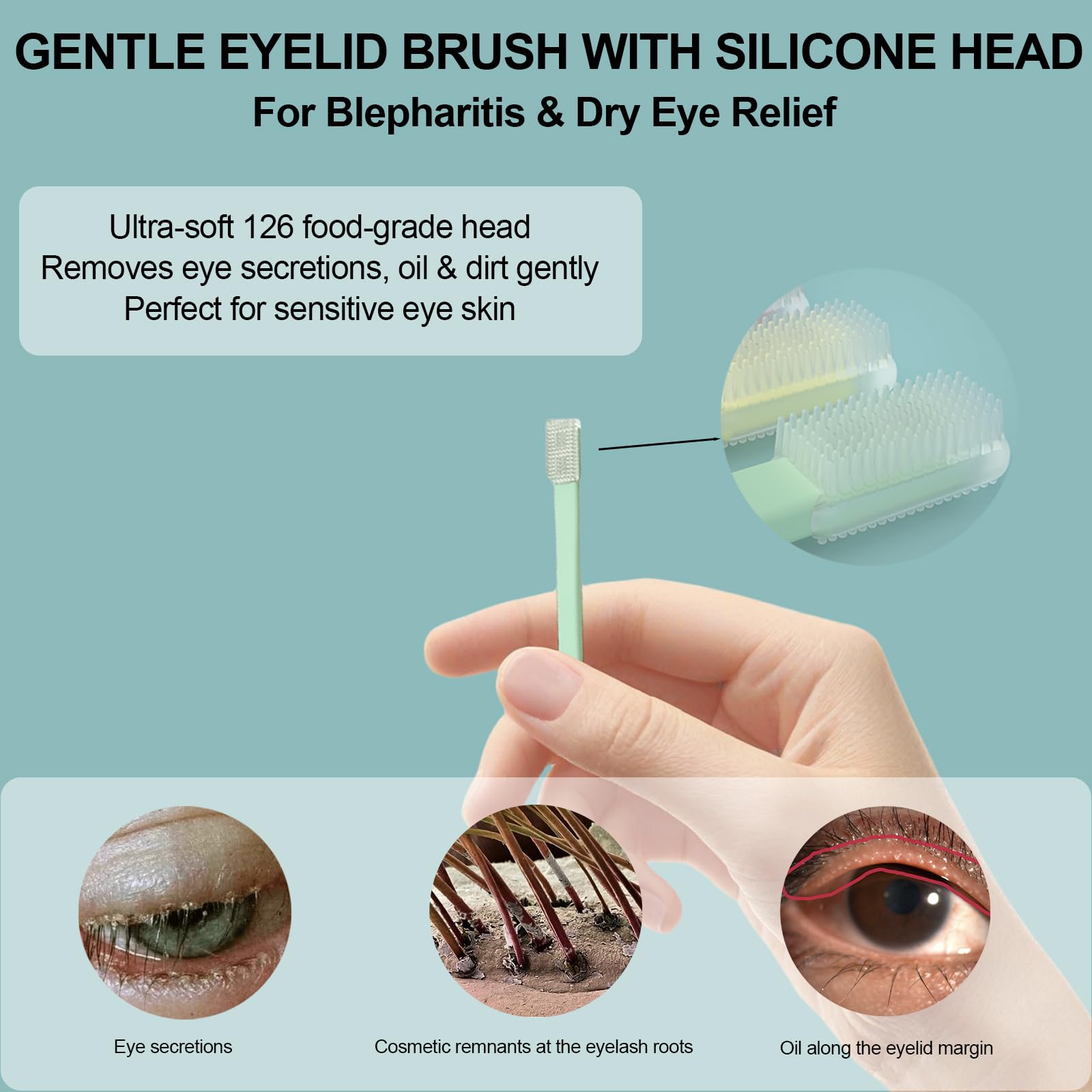 LIZICH cepillo para párpados sensibles, higiene suave que cuida la piel sensible.