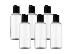 Botella ljdeals 4 oz transparente con tapa disc top negra, ideal para champú o acondicionador.