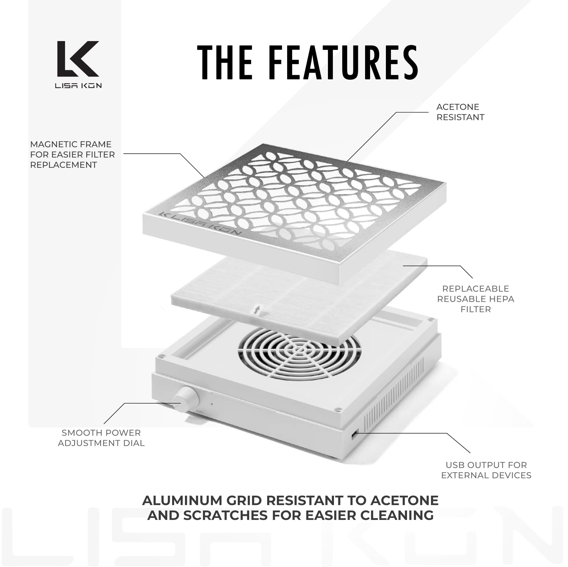 LK LISA KON motor silencioso, colector polvo, sesiones sin distracciones.
