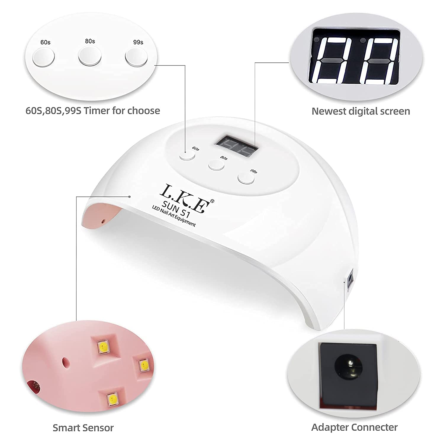 LKE UV 72W, temporizadores 60/80/99 segundos para geles.