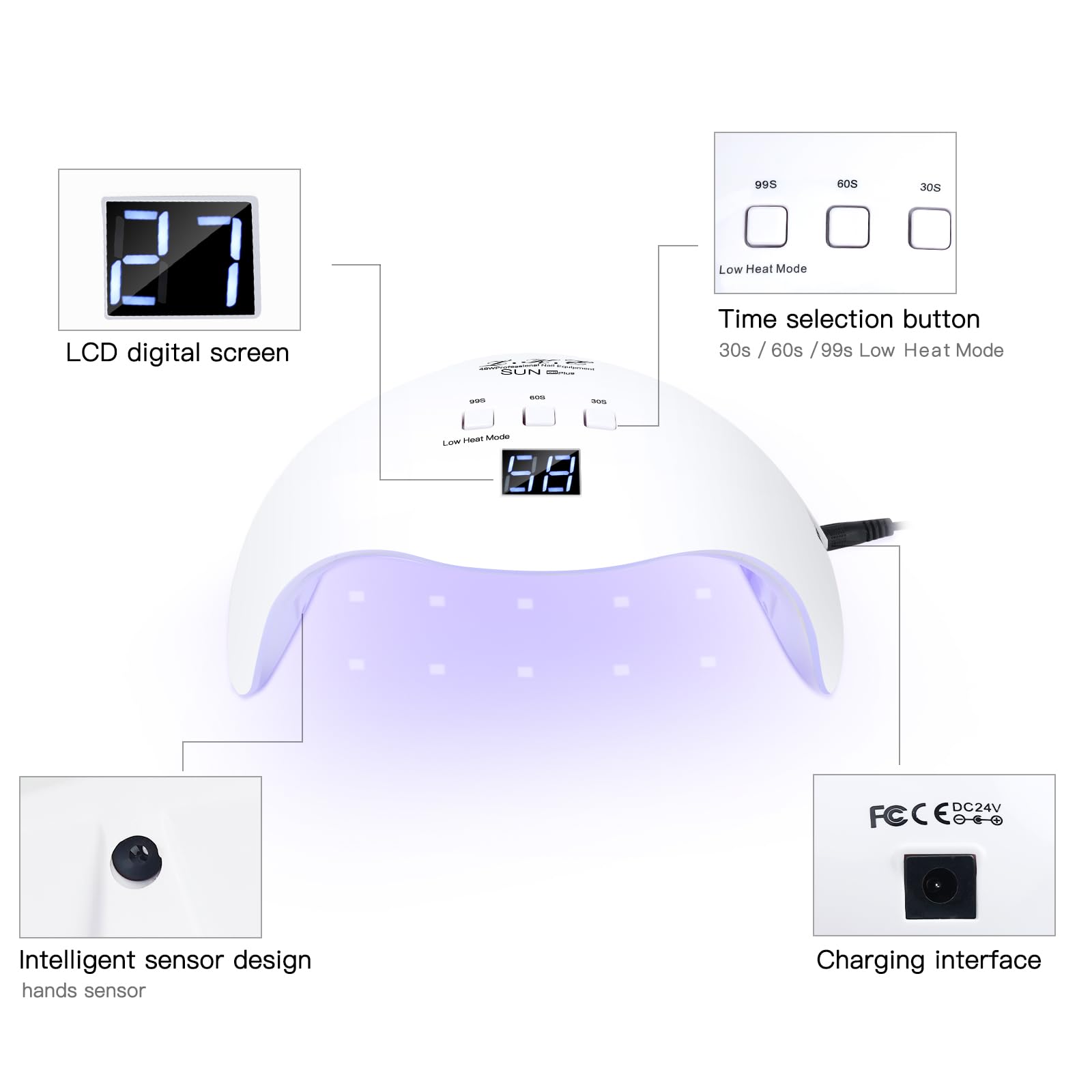LKE Lámpara Gel UV LED 40W para uso doméstico de uñas.