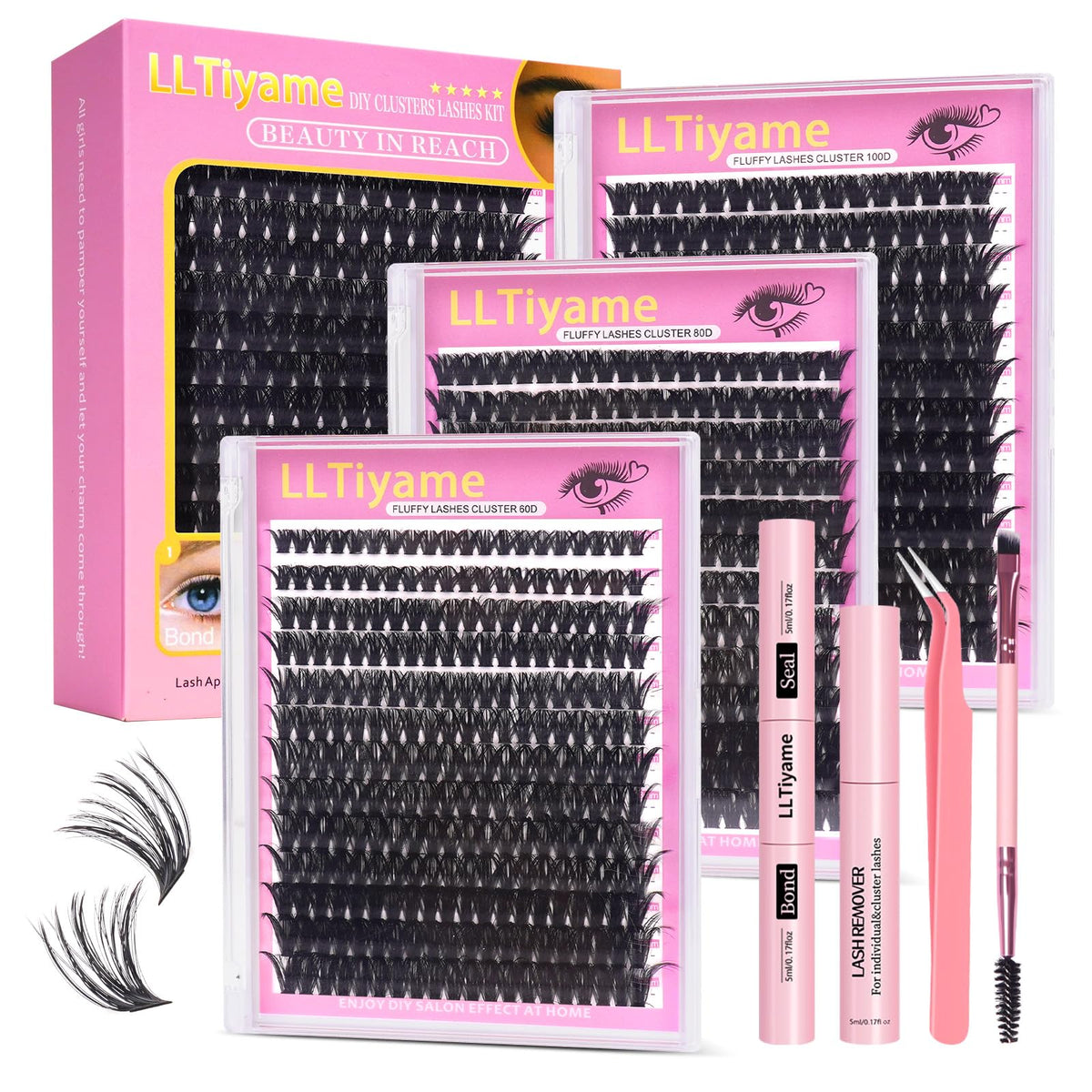 LLTiyame Conjunto de Pestañas agrupadas 9-18mm para apariencia natural o intensa.