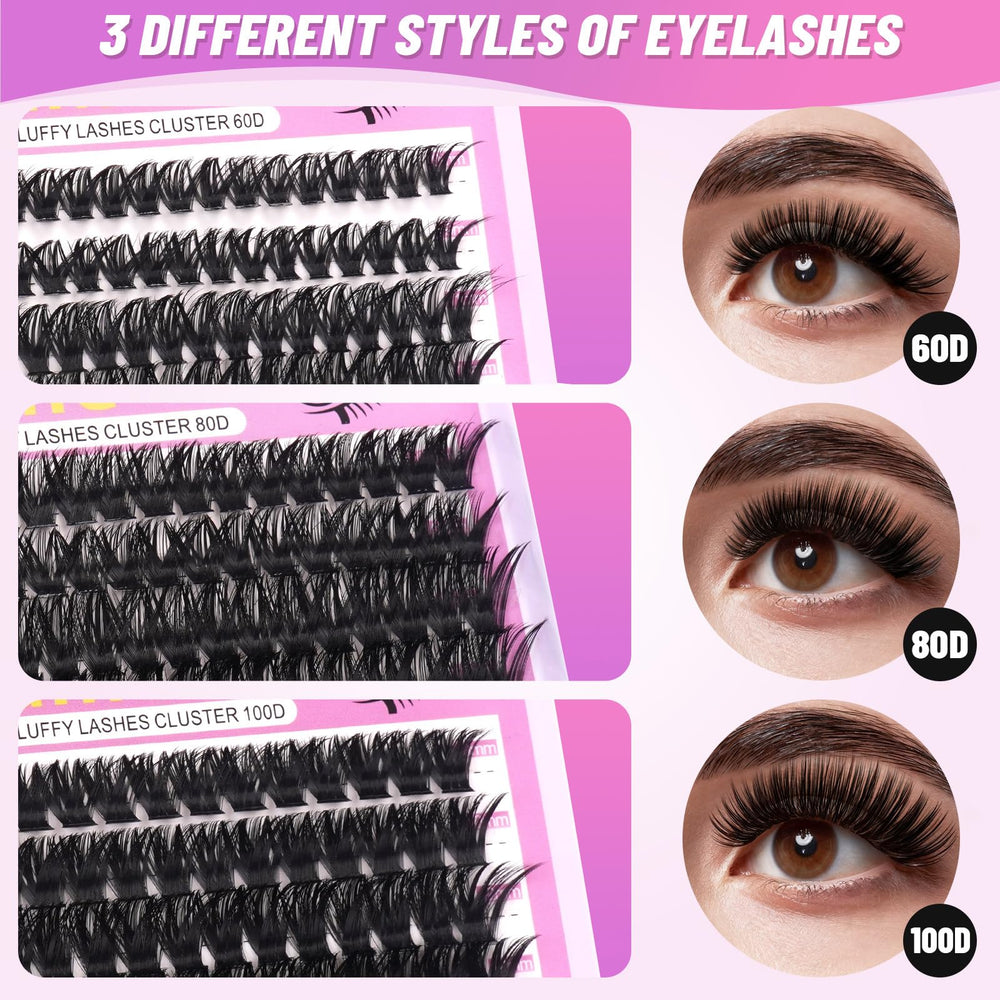 LLTiyame Pestañas agrupadas 9-18mm con curvatura D para volumen personalizable.