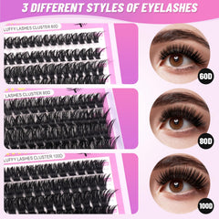 LLTiyame Pestañas agrupadas 9-18mm con curvatura D para volumen personalizable.