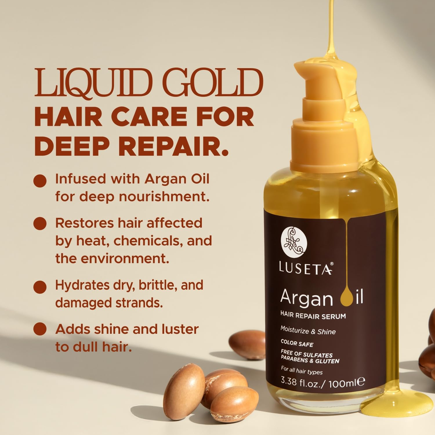 L LUSETA serum de argán aporta brillo natural y acabado suave