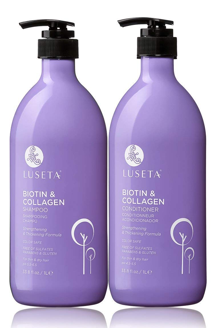 L LUSETA champú biotina y colágeno, botella para fortalecimiento capilar.