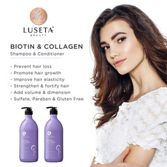 L LUSETA acondicionador biotina y colágeno, envase para hidratación.