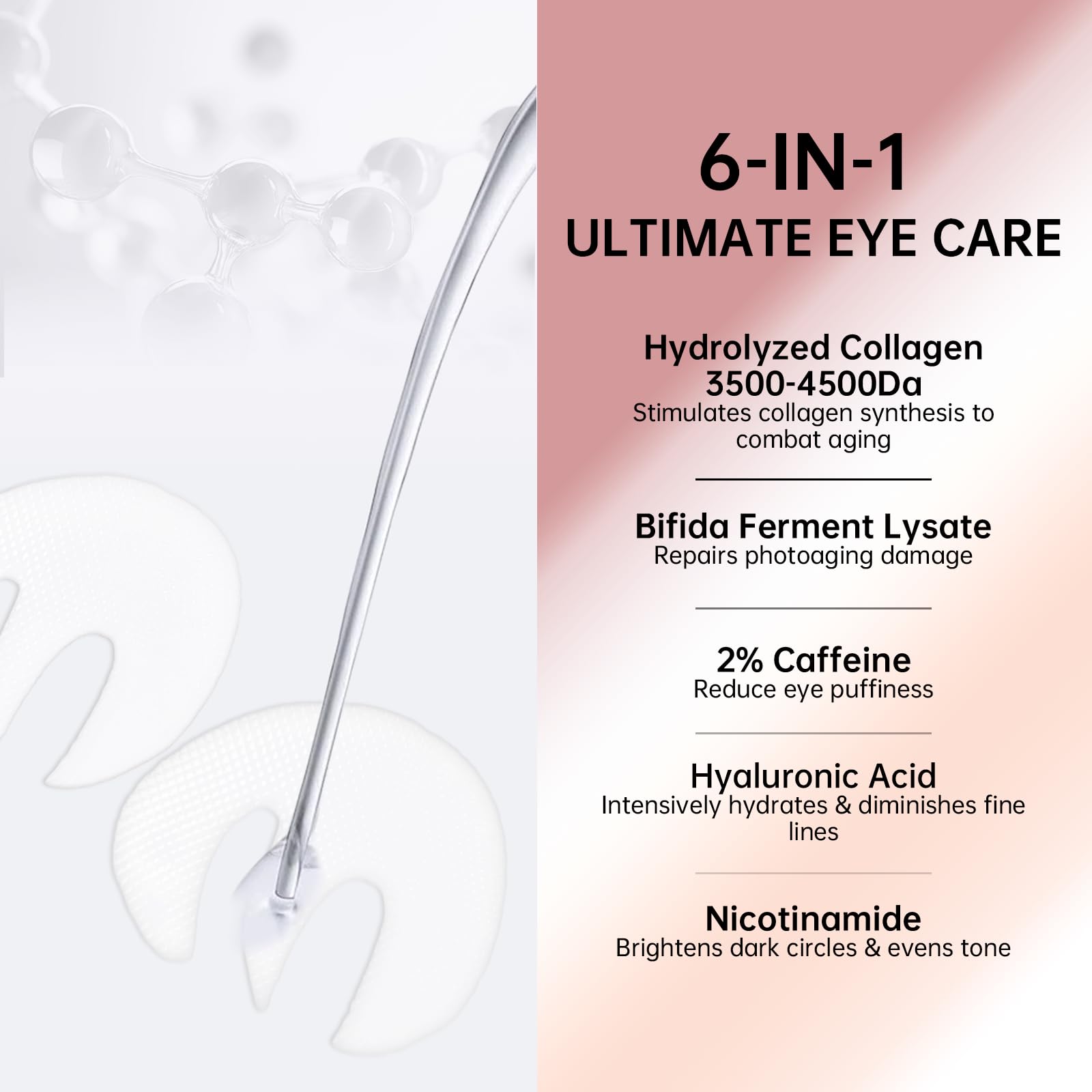 Aplicación de parche ocular LLVYUO bio-colágeno rosa para mirada fresca.