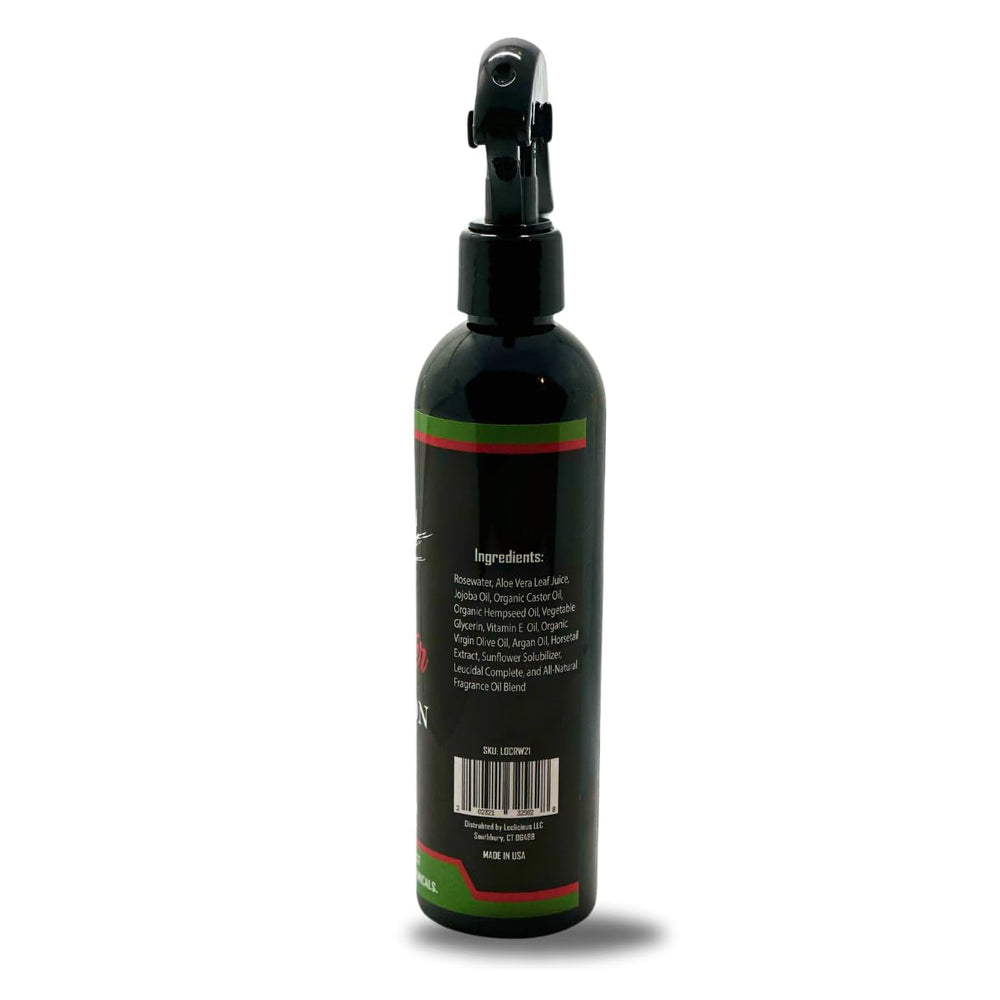 LOCLICIOUS Hecho en EE.UU.: botella de rosas para locs, composición natural.