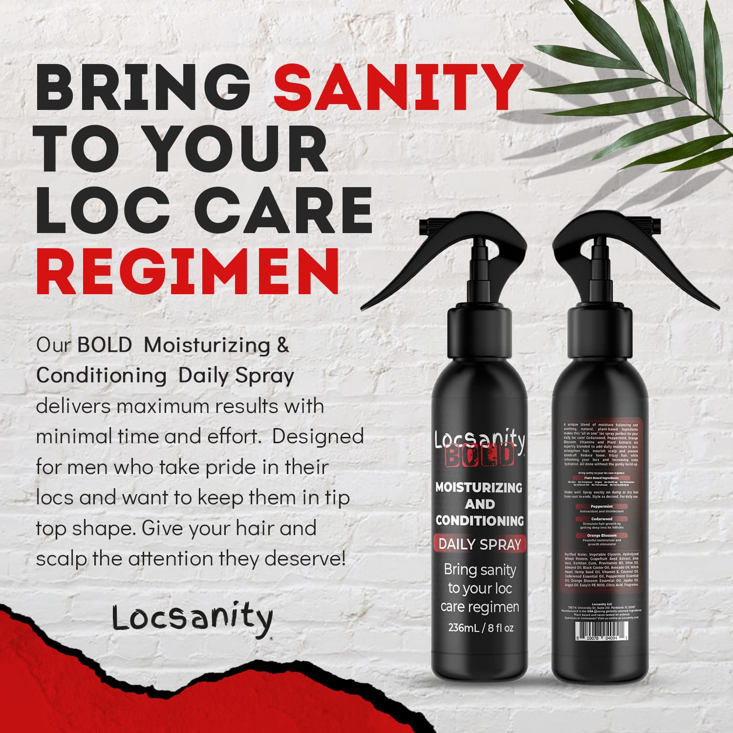 Packaging of Locsanity Bold Moisturizing Loc Spray on shelf.