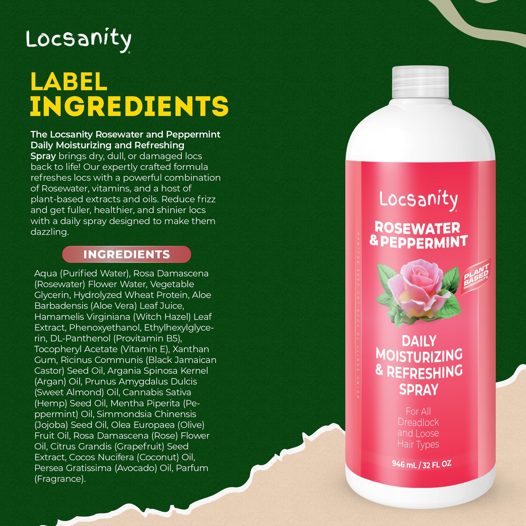 Locsanity brilla y revitaliza el cabello con hidratación ligera.