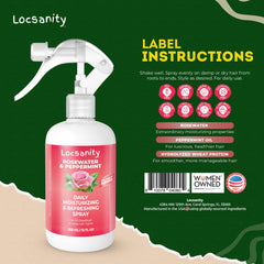 Locsanity eau de rose et menthe, rafraîchit le cuir chevelu.