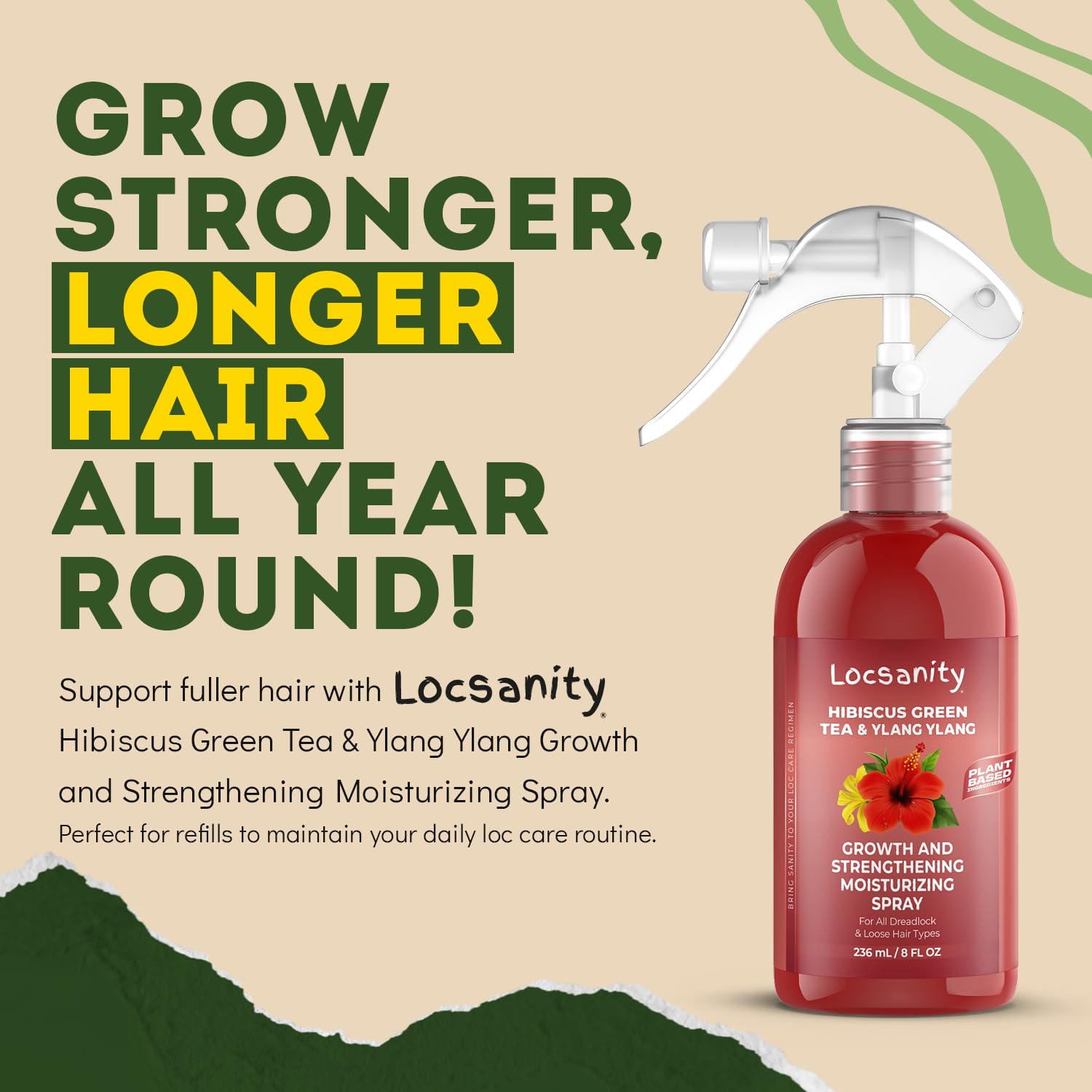 Locsanity Hibisco Verde Spray Cabello: fórmula botánica para protección ambiental.