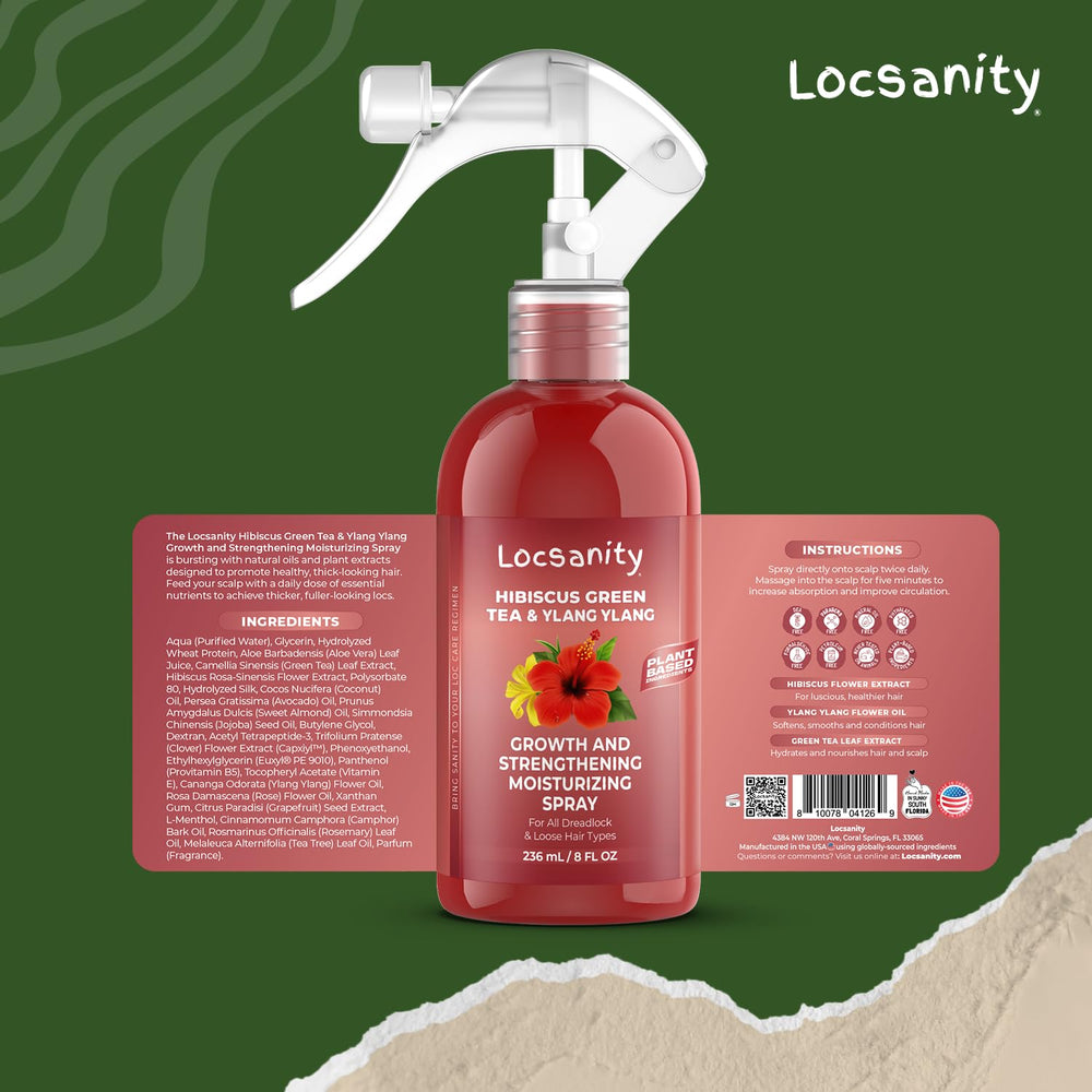 Locsanity Hibisco Verde Spray Cabello: aplicación manual para distribución uniforme.