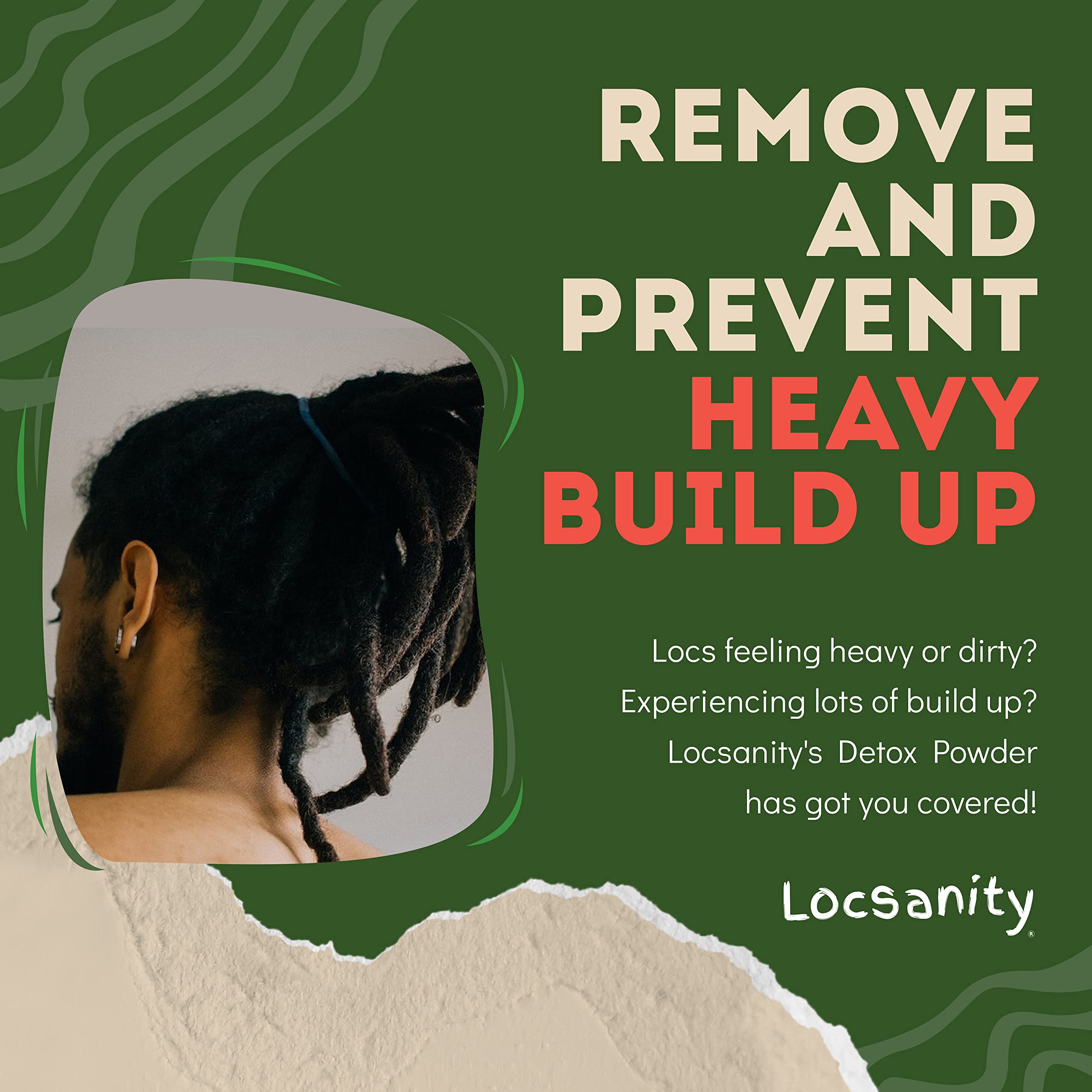 Locsanity ingredientes naturales del detox, aroma suave y base de plantas para cuidado capilar.