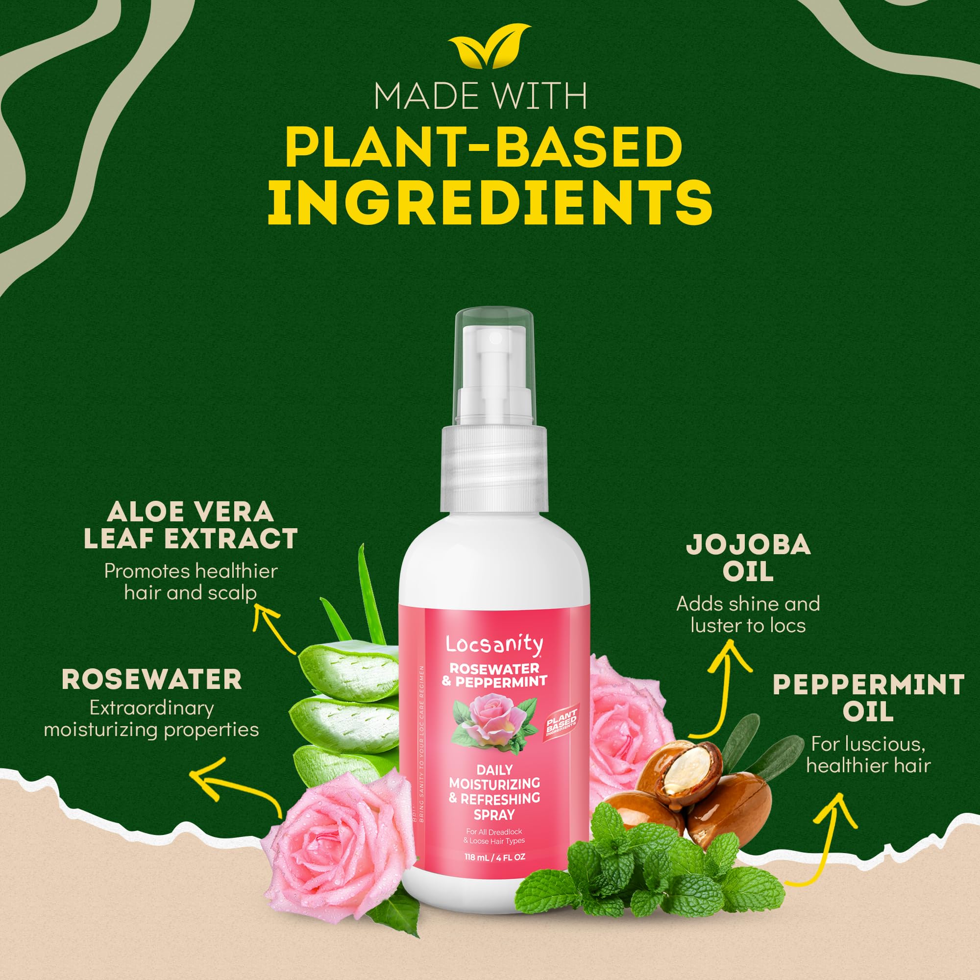 Locsanity Rosewater Peppermint spray bottle with easy mist for daily use.