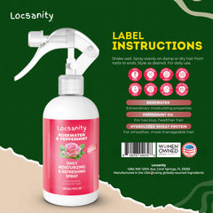 Locsanity niebla de agua de rosas y menta, refresca el cuero cabelludo.
