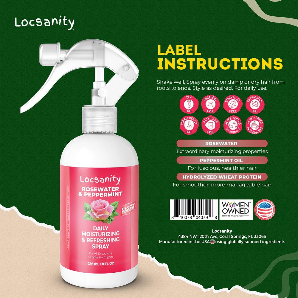 Locsanity Rosewater Peppermint Spray mist on locs refreshing scalp moisture