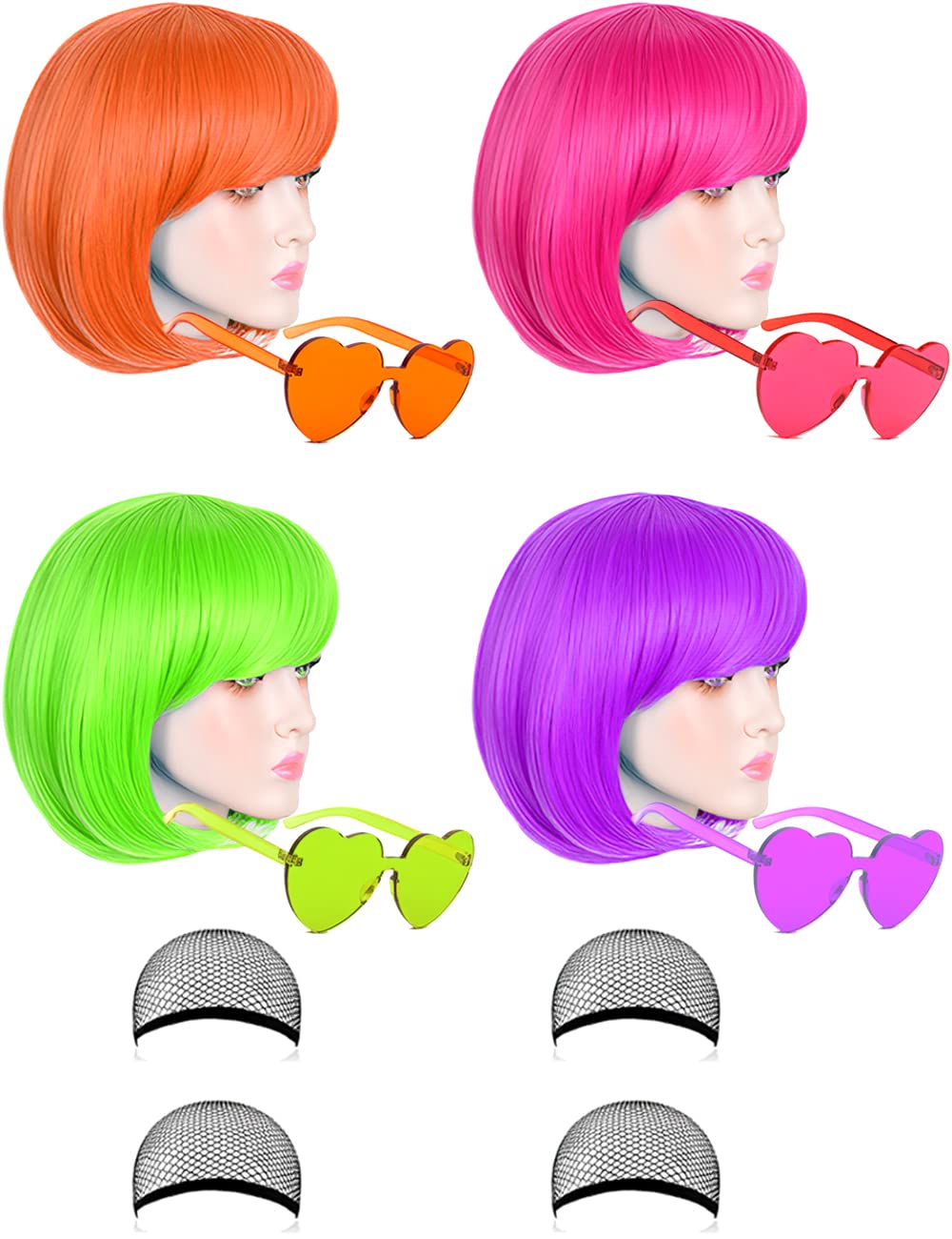 LOHO MAGICA peluca neón naranja, estilo corto bob para apariencias festivas duraderas.