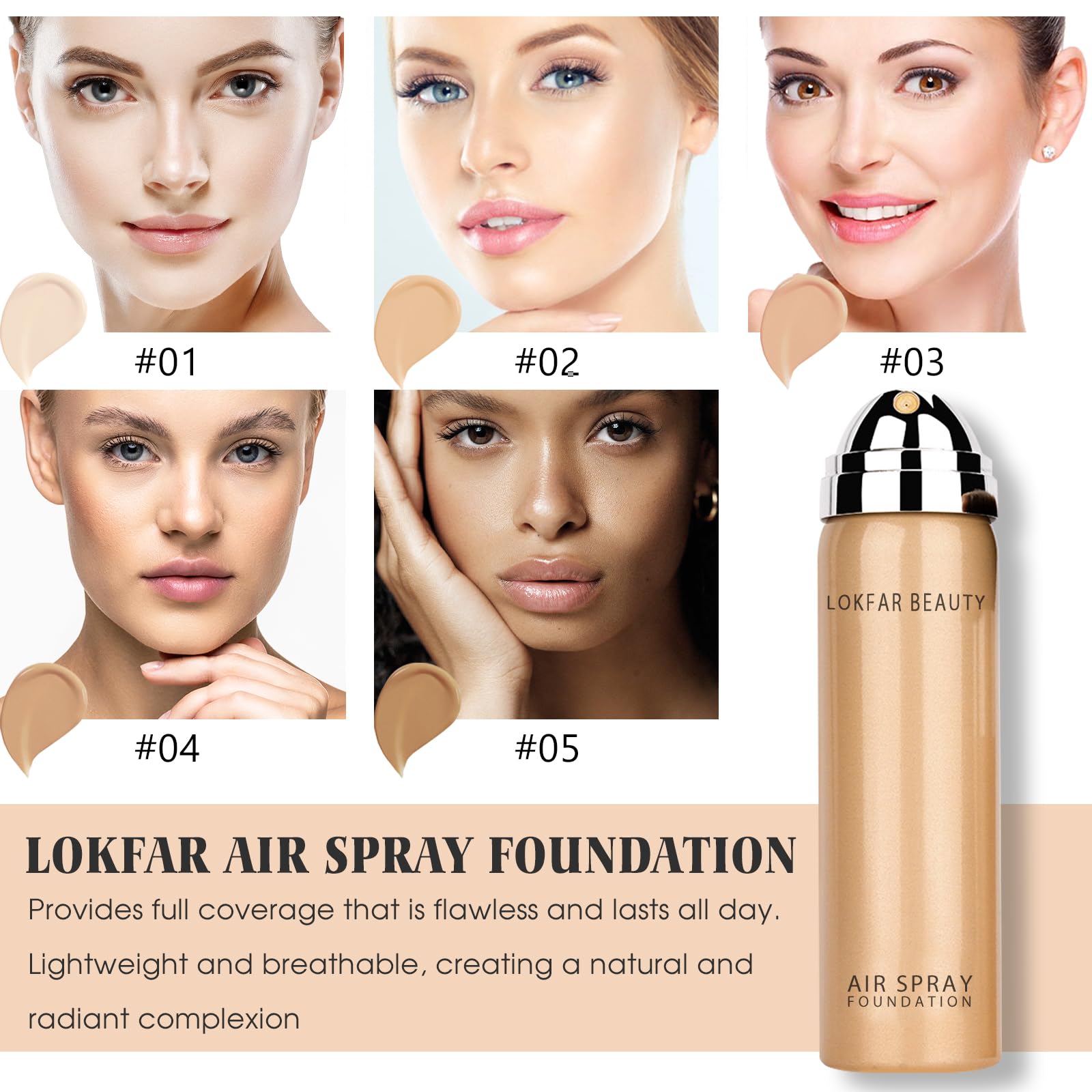 LOKFAR fundación cobertura total: oculta imperfecciones con resultado natural.