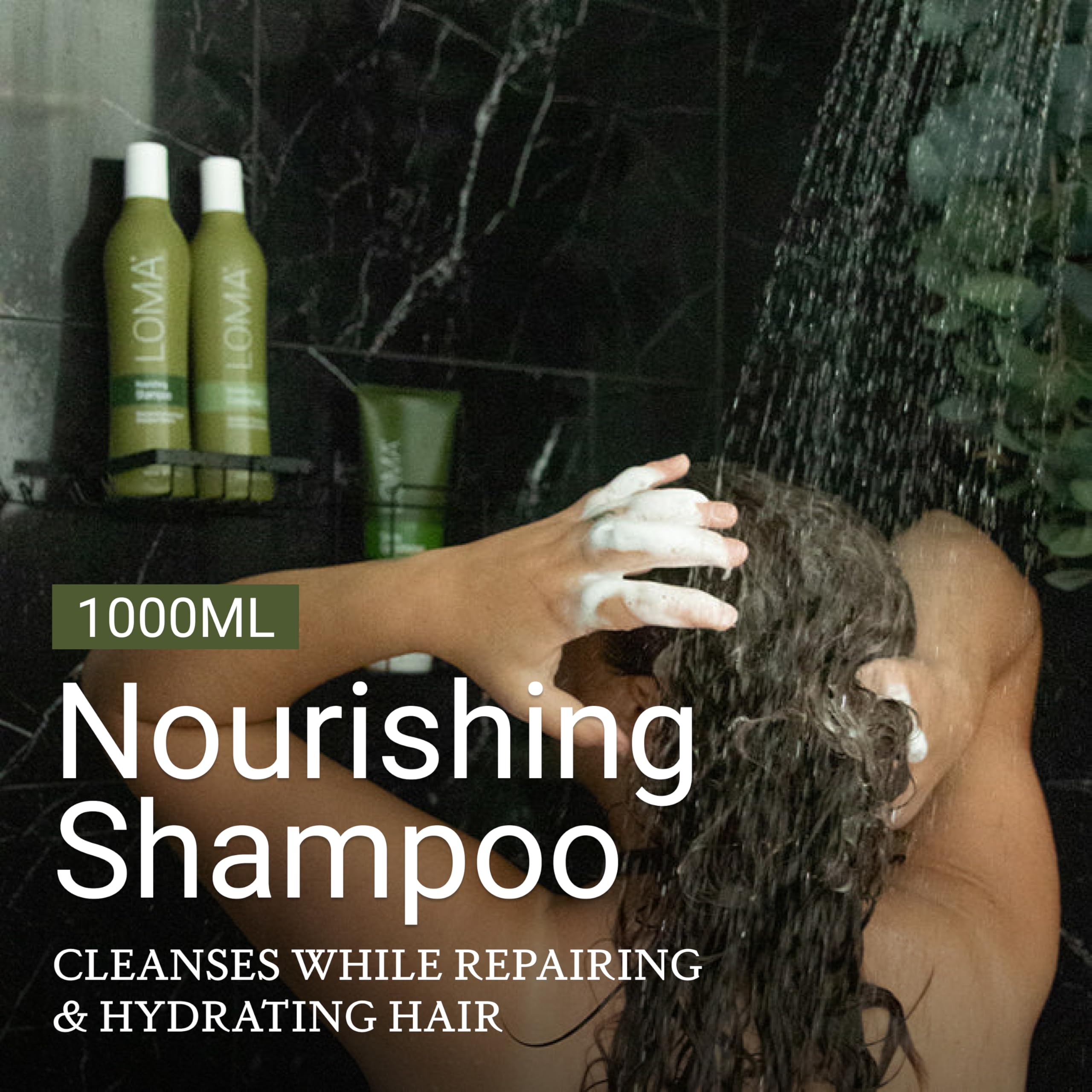 Texture crème-mousse du shampoing Loma pour un lavage doux.
