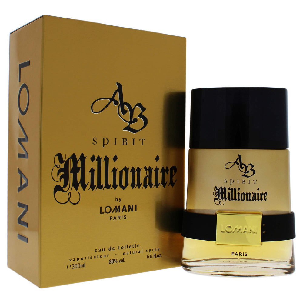 Lomani AB Spirit Millionaire label, woody spicy essence suited for night-out rituals.