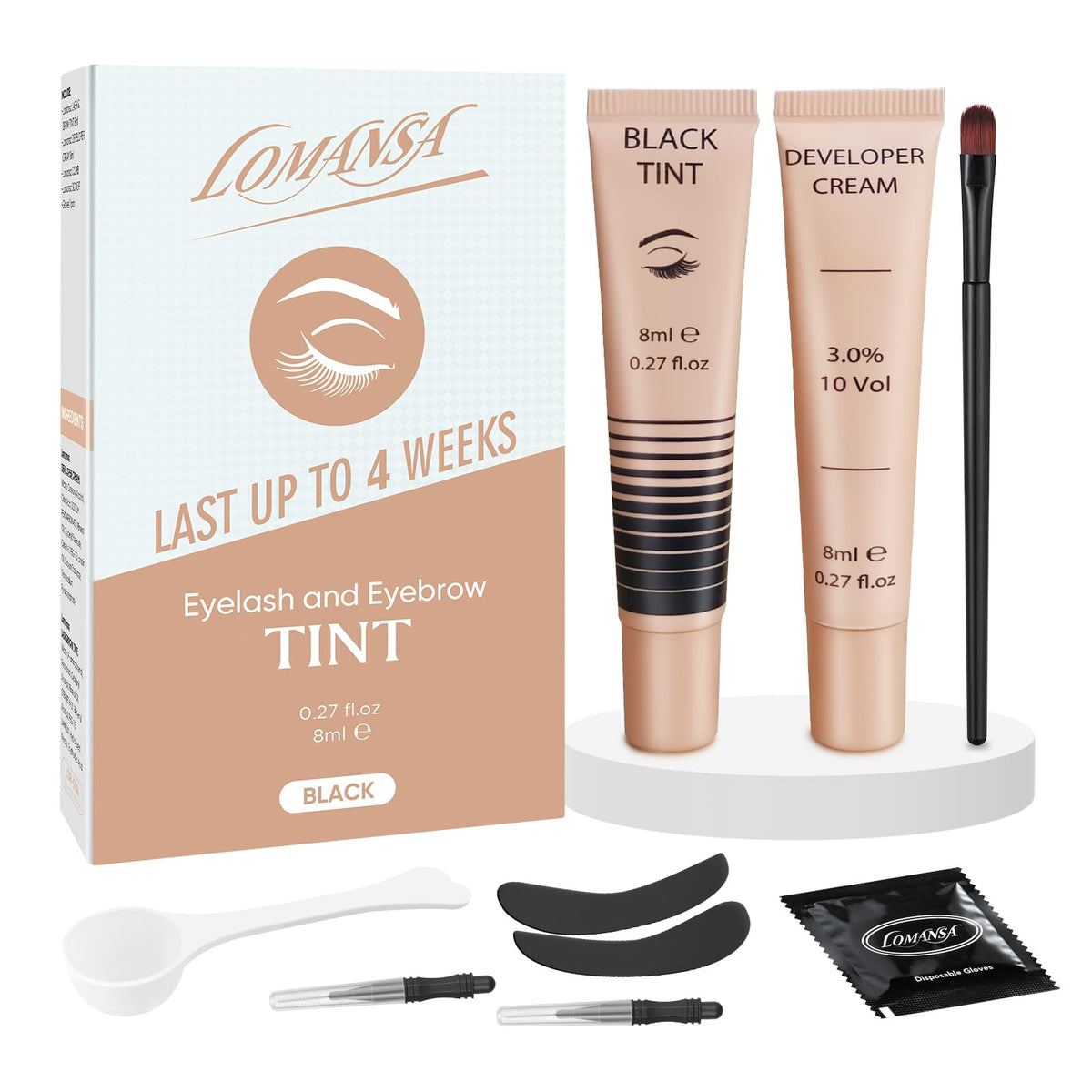 Lomansa kit de tinte para pestañas y cejas con empaque compacto