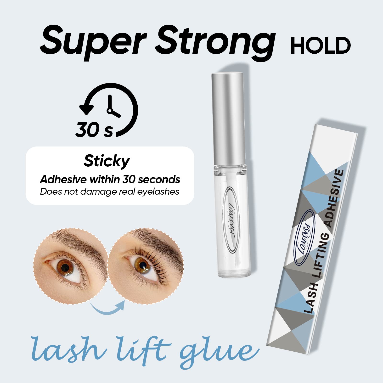 Lomansa Lash Lift adhesivo-secado-rapido ayuda a fijar pestañas con rapidez.