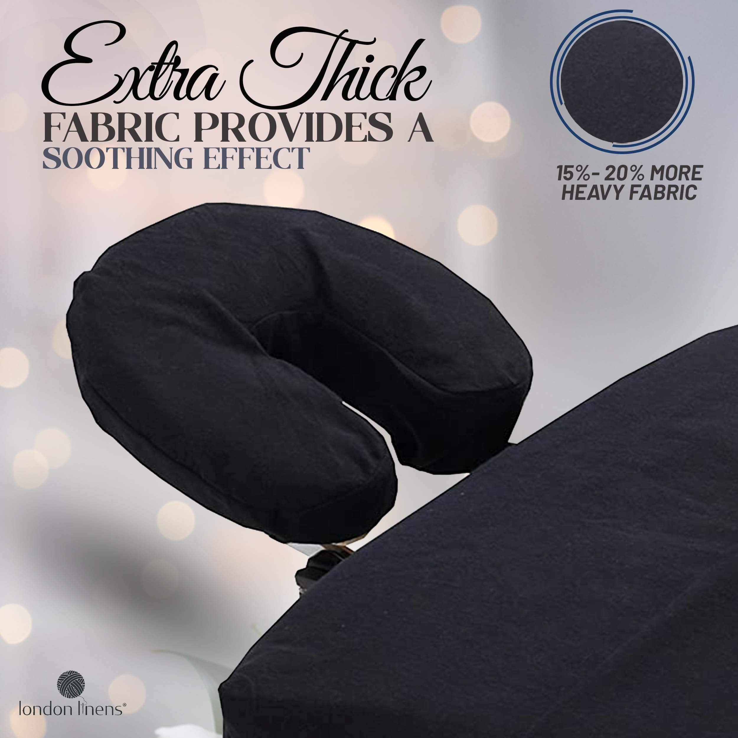 London Linens grosor 165gsm negro; mayor durabilidad para uso comercial.