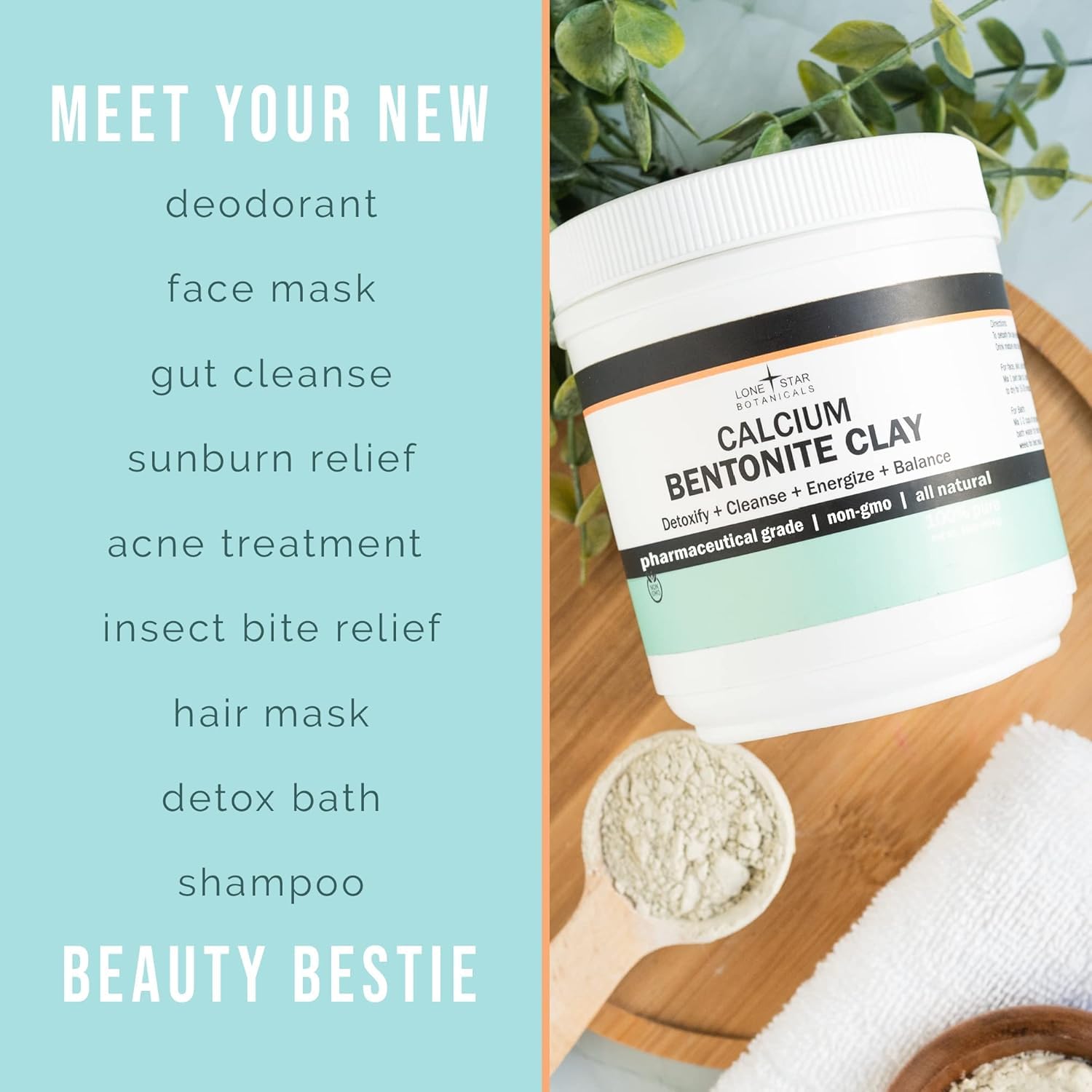 Lone Star Botanicals calcium bentonite teeth cleaner powder supports oral care routines