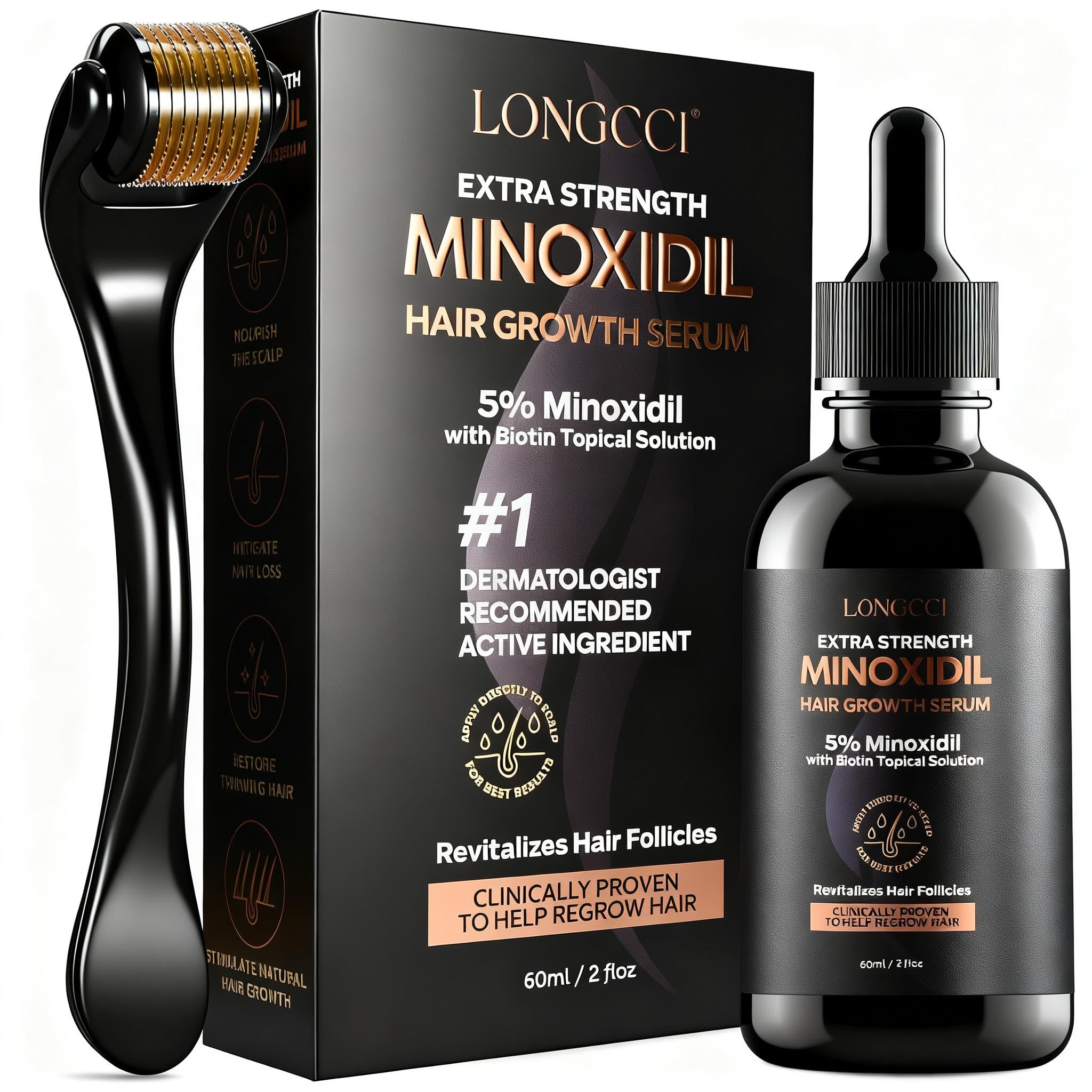 LongCCI serum crecimiento pelo 5% para mujeres, aplicación precisa en el cuero cabelludo.