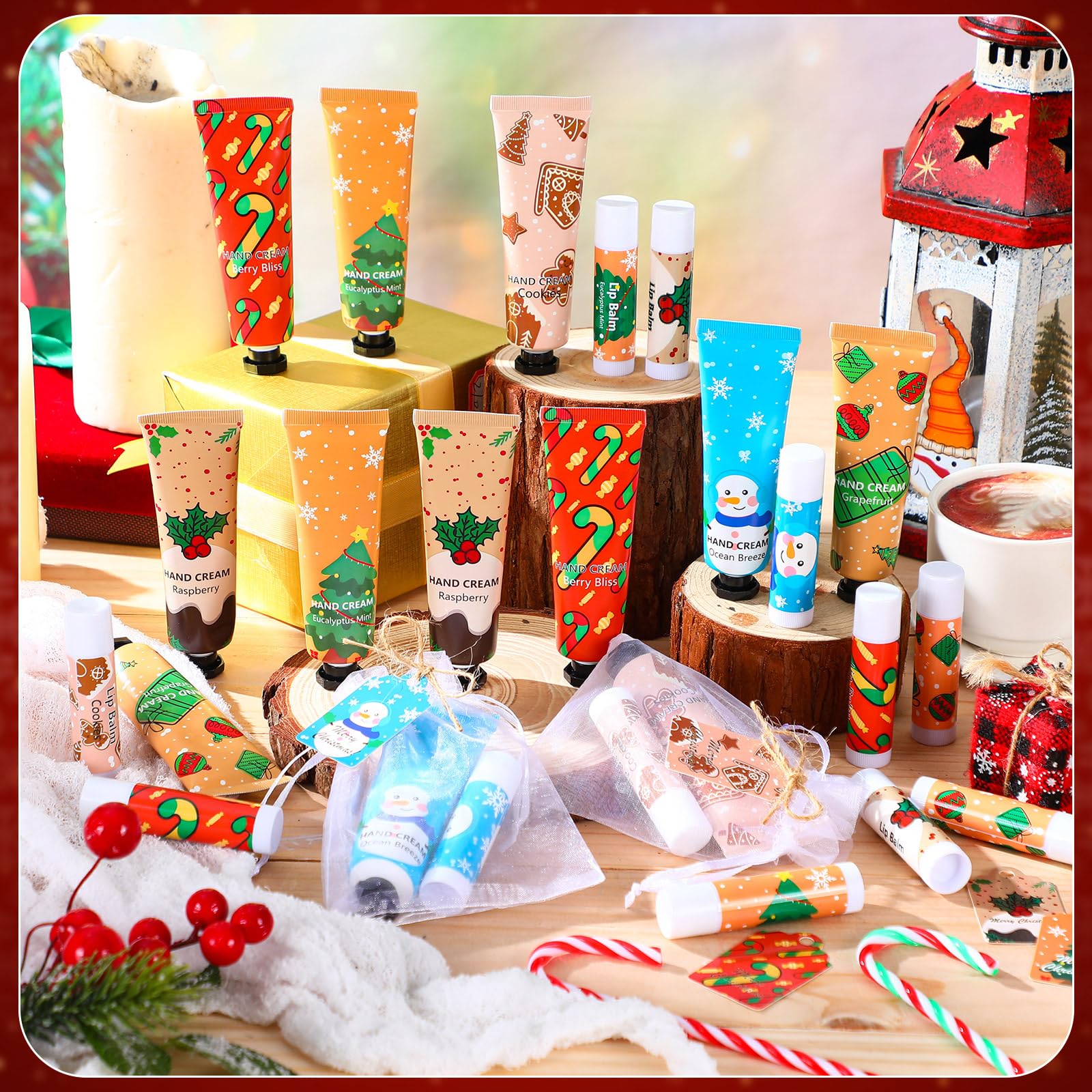 Crema de manos con patrones festivos de Loopeer, hidratación suave en invierno.