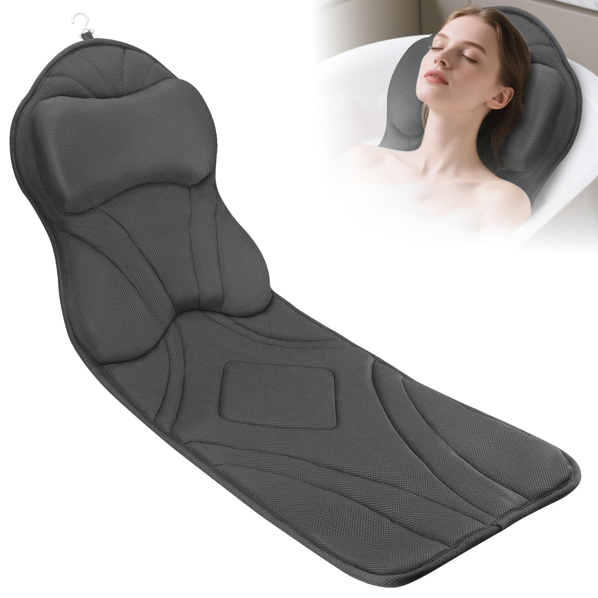 LOOWARTS almohada de baño para cuerpo completo, soporte ergonómico para cuello y espalda.